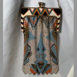 Whiting & Davis 1920s Art Deco Handbag Enameled w Painted Mesh